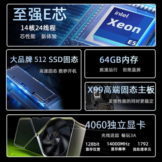 三奕英特尔i5酷睿i9级十四核4060独显64G内存组装台式机电脑主机全套整机办公设计家用游戏商用企业 电脑主机+27寸显示器 套四 i7级十二核丨32G丨1050吃鸡独显