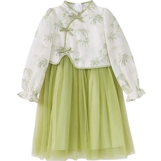 笛莎童装女童连衣裙2025年春季中大童时尚网纱拼接裙 初芽绿 120
