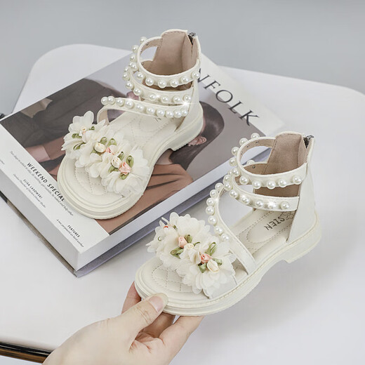 Baby Girl Roman Sandals 2025 Spring and Summer New Children's Small Flower Sandals Baby Girl Roman Shoes Black 35 / Inner Length 22cm