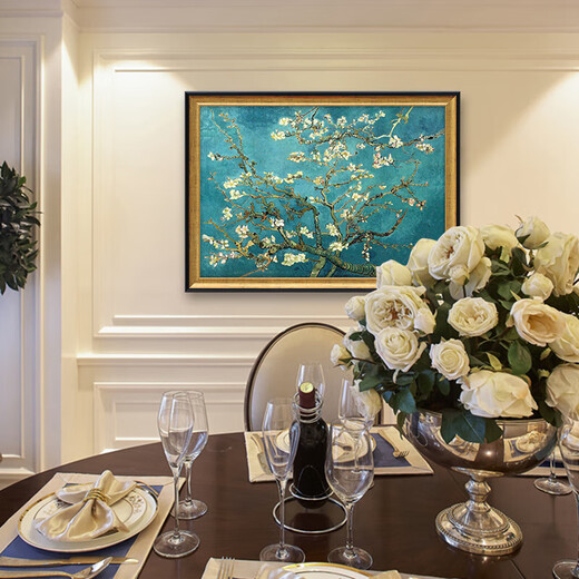 礼莎盛开的杏花 梵高纯手绘油画欧式客厅装饰画现代卧室餐厅饭厅挂画 692金框 200X100
