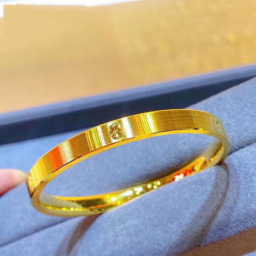 Pupan Lao Fenghuang Gold Store Gold Pigment Ring Smooth Bracelet 24 Gold Rice Words Bracelet for Women Gold 5G Solid 0.01g Diamond Pattern Bracelet 62
