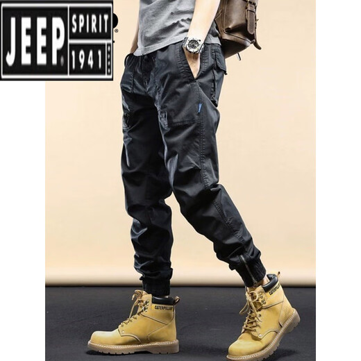 吉普（JEEP）休闲裤男士秋季潮牌帅气运动束脚裤新款户外工装长裤子男 JP679-黑色 36 【建议170-180斤】