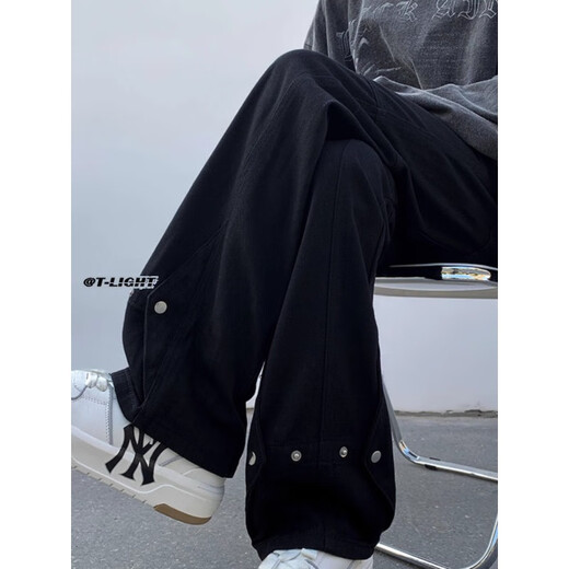 
POUM men's joint jeans men's 2025 new American high street loose casual straight-tight fashion brand handsome student pants WKXS-K691 white S