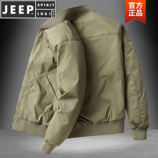 JEEP SPIRIT飞行夹克男休闲薄款工装外套男士春秋新款宽松秋冬防风男装棒球服 JWD9226卡其色-加棉 3XL