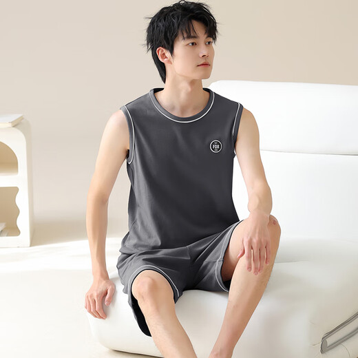 Pajamas men's summer pure cotton sleeveless vest summer teenager large size men's thin casual home clothing set YDY13657 3XL code (recommended 160-180Jin [Jin equals 0.5 kg])