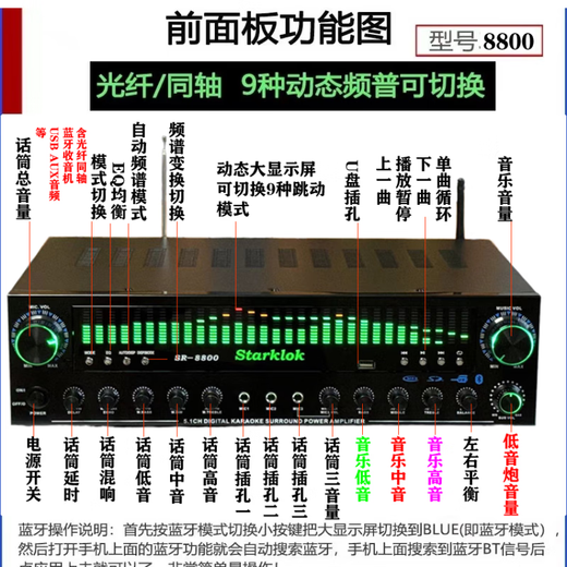 声道功放 5.1家用功放机 大功率 卡拉OK功放数字同轴摇控蓝牙功 AV9898-1000W5.1独立低音