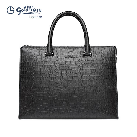 
Jinlilai official flagship men's bag genuine leather large capacity handbag new business bag men's crocodile pattern cowhide briefcase black large bag 13 inches