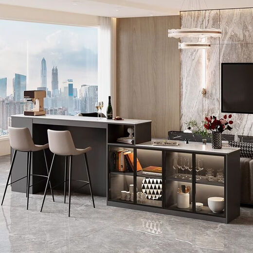 Supai slate bar table sofa back cabinet home living room small apartment island dining table partition sideboard integrated table elegant gray (glass door) - 2 meters long