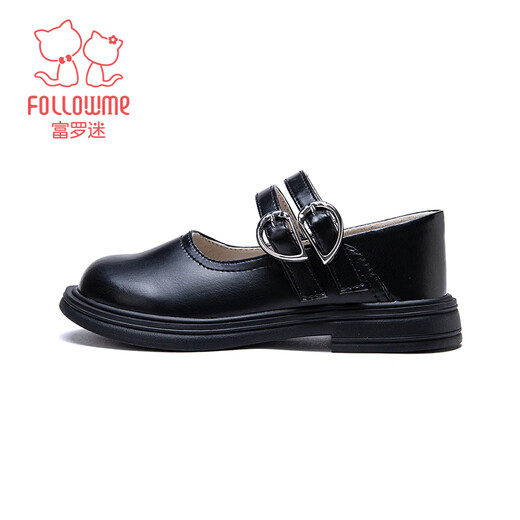 富罗迷女童小皮鞋春秋季新款小女孩公主鞋儿童时尚软底单鞋 黑色 34 