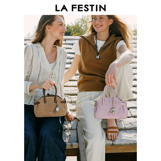 Lafitin Cadeau du Nouvel An en Daim Fat Pot 2025 Nouveau Bowling Commuter Sac à bandoulière Portable Boston Bag Daim Fleur de Cerisier Rose (Petite Taille)