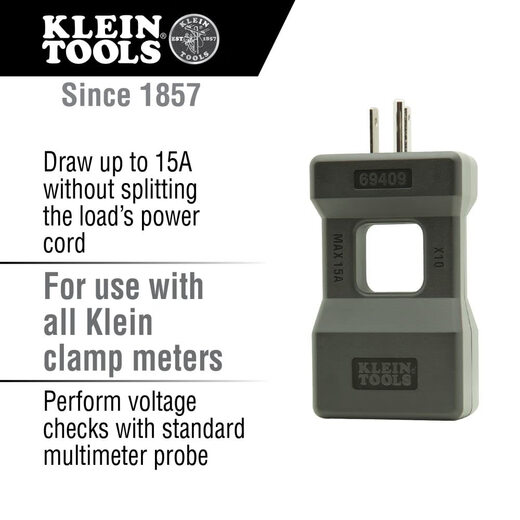 Klein Tools clamp meter current splitter 15A measurement 10 times amplification, dedicated to North American sockets, electrician testing