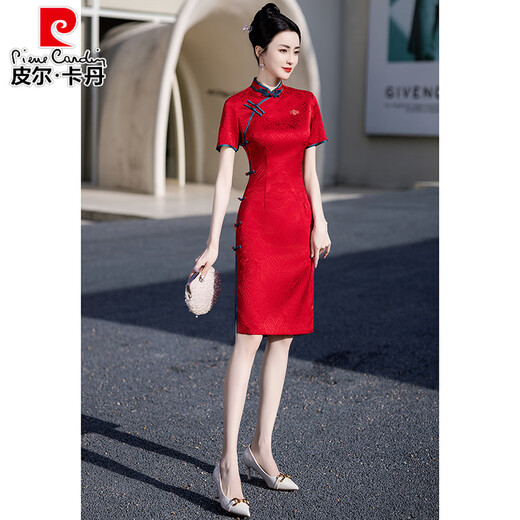 Pier Cardin Flaja Roja Kaisheng Cheongsam Summer Nuevo estilo 2025 Examen de ingreso a la universidad Mom, Vestido portátil diario 677 Verde-+Posto Fringe 4xl