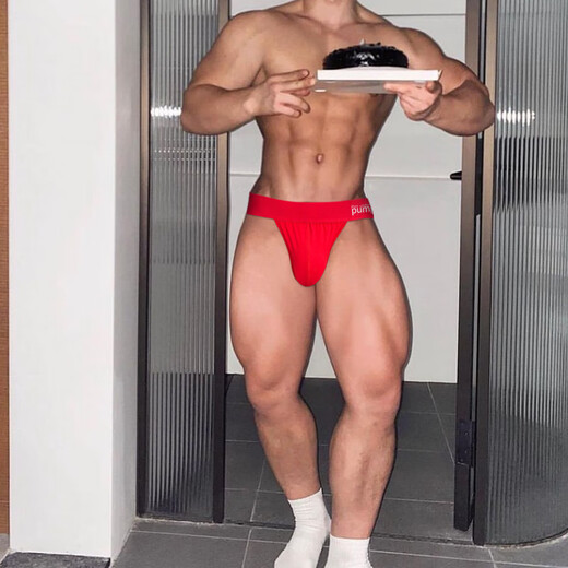 MEN UNDERWEAR PUMP! Sexy men's double-butt underwear, men's thong cotton low-waist sports back, no need to take off, sports fitness butt lift male 0 pink M