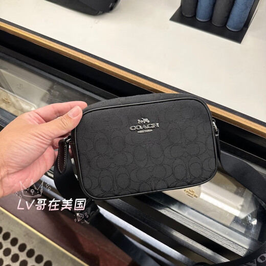 蔻驰（COACH）美国代购Coach蔻驰女包Jamie真皮PVC帆布老花单肩斜挎小号相机包 浅卡其logo白色 C9926