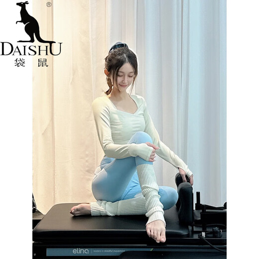 Kangaroo (DAISHU) yoga top long-sleeved Pilates training clothing, beautiful yoga clothing suit for women 2025 new fitness clothing with chest pad, ivory white top S (80-98Jin Jin equals 0.5kg)