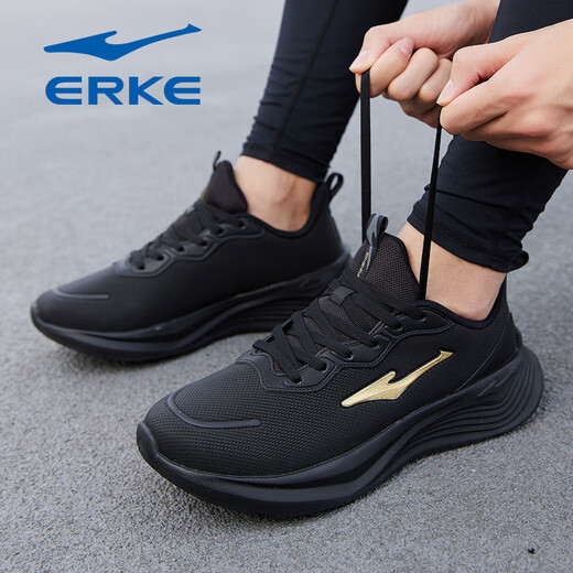 
Hongxing Erke running shoes leather waterproof men's shoes summer new thick-soled shoes lightweight soft sole non-slip black and white men's sports shoes 3523 black gold [rainproof upper] 40 quality assurance