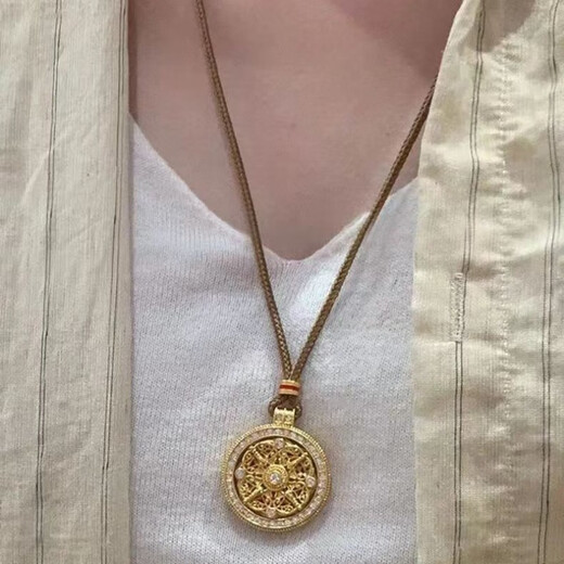 MHFDO Old Phoenix 999 gold ancient method rotatable eight-treasure compass pendant braided rope necklace for men gold store model