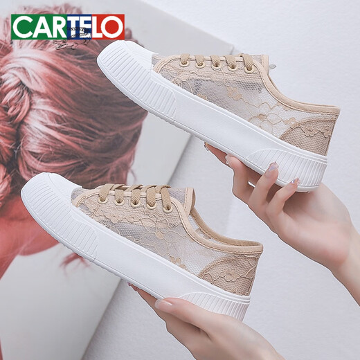 Cartelo 2025 Chaussures en maille neuves d'été Small Small White Women's Shoes Touvas Chaussures polyvalentes Sole épaisse chaussure de planche respirante 9902 noir 38