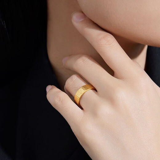 OKZ gold ancient hammer pattern ring for men and women, pure gold and pure silver 9999 plain ring ring gold wrapped with silver as a gift for your lover, gold and silver labor cost (9 US yards)