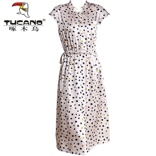 
Woodpecker (TUCANO) brand ice silk dress for women heavyweight dress for women 2025 summer new middle-aged ice silk to make you look slim and medium-sized beige XL