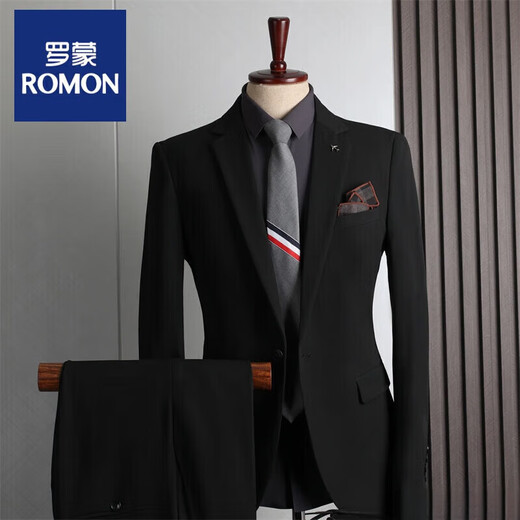 ROMON large size suit men's four seasons casual business formal fashion slim wedding groomsmen dress suit men's medium gray double button (suit + trousers) 52 (125-135Jin Jin equals 0.5 kg) XL