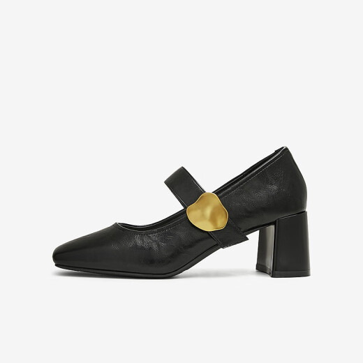 Los mejores 25 primavera retro Mary Jane zapatos de tacón grueso Toe Singles para mujeres M1509AQ5 Negro 39