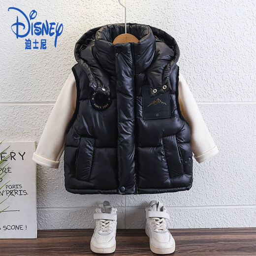 Disney Boys' Down Cotton Vest Children's Autumn and Winter Clothing Padded Vest Jacket Baby Winter Thickened Waistcoat Children's Top Black 130