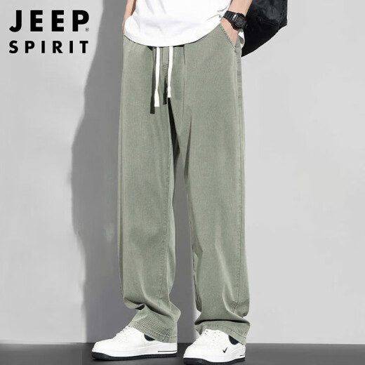 JEEP SPIRIT吉普冰丝休闲裤男春夏季美式高街潮牌宽松直筒阔腿裤子 浅绿 XL 