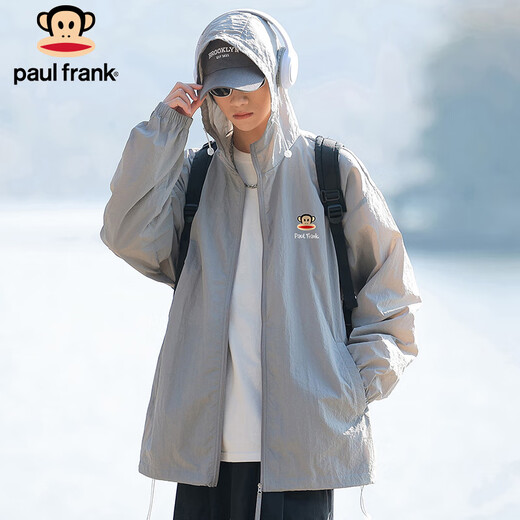 Paul Frank Ice Silk Sun Protection Clothing Men's UPF50+ Summer Thin Outdoor Fishing Sun Protection Clothing Jacket Cement Gray XL
