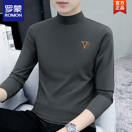 
ROMON pure cotton half turtleneck base shirt men's long-sleeved T-shirt solid color middle-collar spring and autumn men's underwear T-shirt outside autumn clothes LH-YPC6187 charcoal gray M [Suggested 100-115 Jin [Jin equals 0.5 kg]]