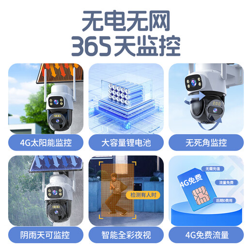 Baoji 4g solar camera room outdoor life-long recharge traffic without plugging in network cable without electric-free mobile phone remote monitor for home use 360 ​​degrees without blind spots with panoramic night vision