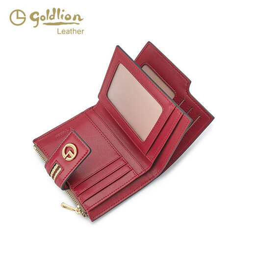 金利来（Goldlion）女式钱包2025年新款时尚印花短款迷你卡包小巧设计感钱夹女 酒红