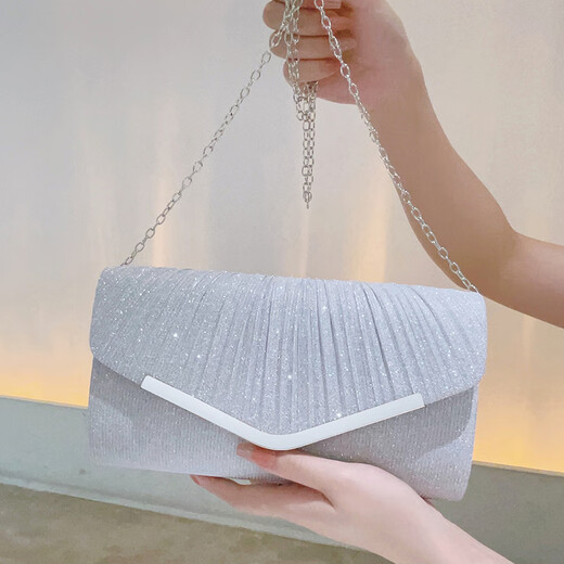 Chongsukei Small/CK Europäische und amerikanische Mode Clutch Bag Damenumschlagbeutel Soziales Temperament Tasche Hochzeit Cheongsam Bag Frauen Dreieck Gold Edge Silber Silber
