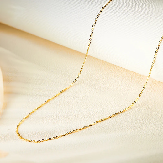 Red Shadow 18K gold necklace for women gold versatile plain chain O-shaped chain pendant chain clavicle chain birthday gift gold color 40cm (weight about 0.90 grams)