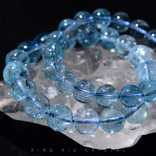 Kuxuan Xingxiujia Natural Topaz Bracelet Women's Sky Blue Topaz Bracelet Jewelry Gift MAX12#9.3--9.8mm Blue Topaz