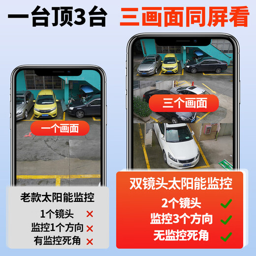 霸天安4G太阳能摄像头高清监控器家用室外360度无死角带夜视无电无网终身免流量无需连WiFi 免充值】1200万三画面+0费用 64G内存卡】可储存30天左右