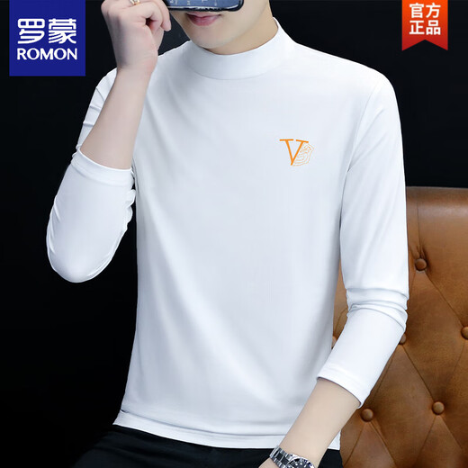 
ROMON pure cotton half turtleneck base shirt men's long-sleeved T-shirt solid color middle-collar spring and autumn men's underwear T-shirt outside autumn clothes LH-YPC6187 charcoal gray M [Suggested 100-115 Jin [Jin equals 0.5 kg]]
