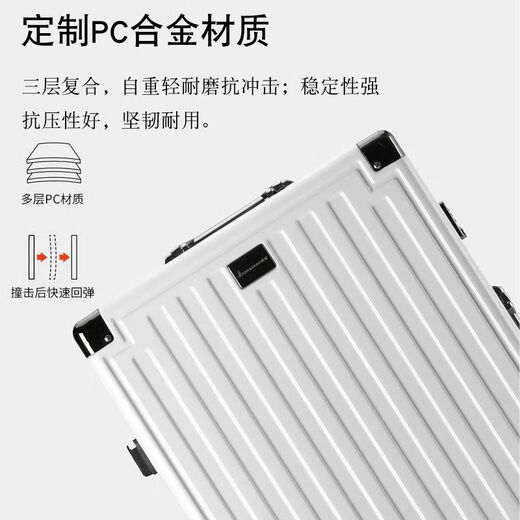 袋鼠铝框带LOGO行李箱大容量拉杆箱男女抗压耐磨密码旅行箱硬壳皮箱 曜石黑 【带LOGO/加厚箱体】 28英寸 多人长途旅行