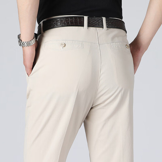 Woodpecker cotton, middle-aged and elderly pure cotton casual pants for men in summer thin middle-aged men in loose straight high waist thin 801 khaki 32