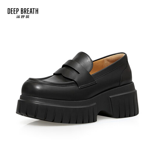 
DEEP BREATH Deep Breath Women's Shoes Cowhide Simple XL Thick Sole One-Standed Loafer Women's Shoes AX13116 Black 37