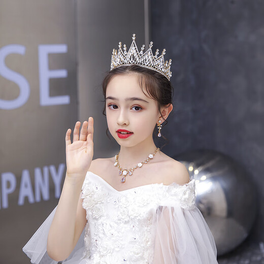 Shijun (SHIJUN) European and American retro crystal handmade crown crown headdress for children and girls' crown three-piece birthday performance silver crown