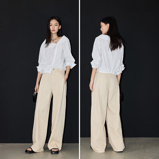 Lily2025 Spring New Lycel Cotton Plant teint à haute taille Venue polyvalente Pantalon de pantalon à jambes larges haut de gamme pour les femmes 716 Khaki léger M