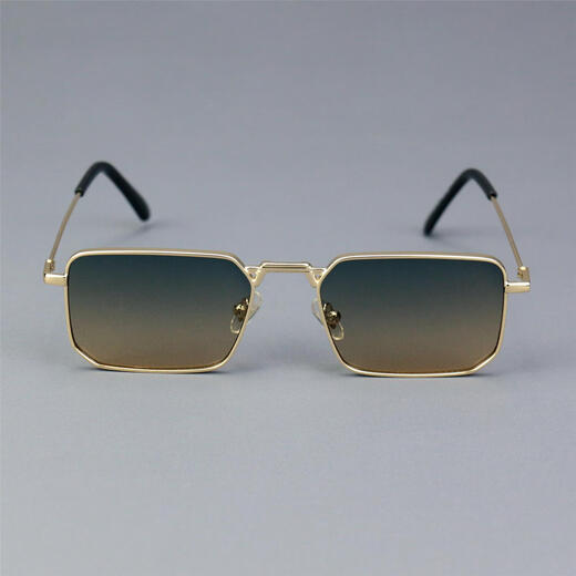 Metal frame square sunglasses men's sunglasses UV anti-small glasses legs simple and fashionable golden full frame European and American black gold frame black gray lens