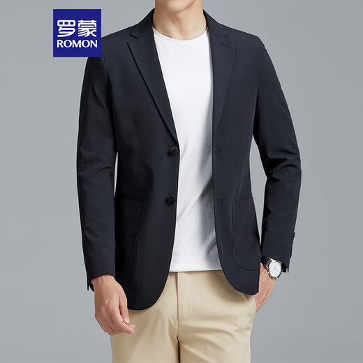 ROMON suit men's four seasons casual small suit business single suit top professional formal jacket 2322 black XL