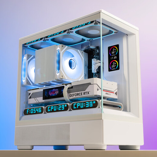 爱国者（aigo）星璨岚 小岚屏显版白色 台式电脑主机箱 垂直风道风冷/M-ATX主板/240水冷/270°海景房/5090显卡