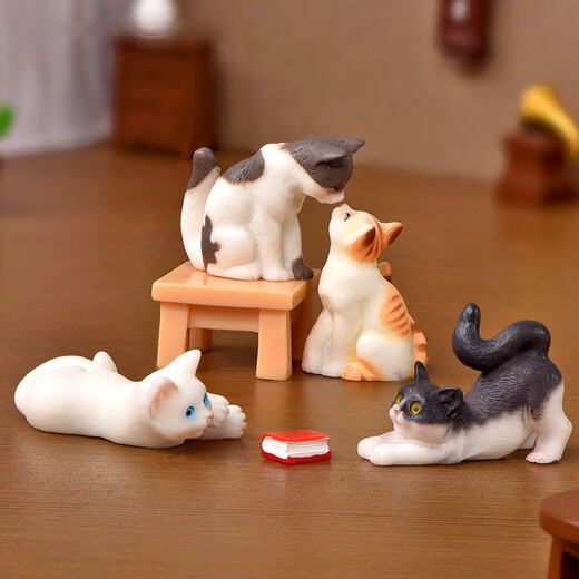 小橘猫摆件手工 仿真小猫桌面小摆件创意微景观树脂工艺品儿童卡 书桌+椅子+书(各1个)