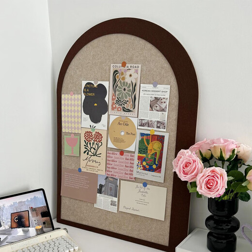 Yunshun Felt Board Photo Wall 3D Butterfly Wall Sticker Message Cork Board Display Board Bedroom Entrance Background Wall Decoration Painting Retro Brown 60*80 32 Three-dimensional Butterfly + 6 Cards + Velcro