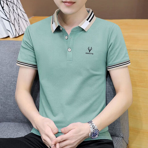 La nueva camiseta de manga corta para hombres de Woodpecker es la camiseta de la altura de verano para hombres, la camiseta de la camiseta de la sola manga de los hombres, el frijol verde XL (125-140Jin [Jin iguala 0.5 kg]))