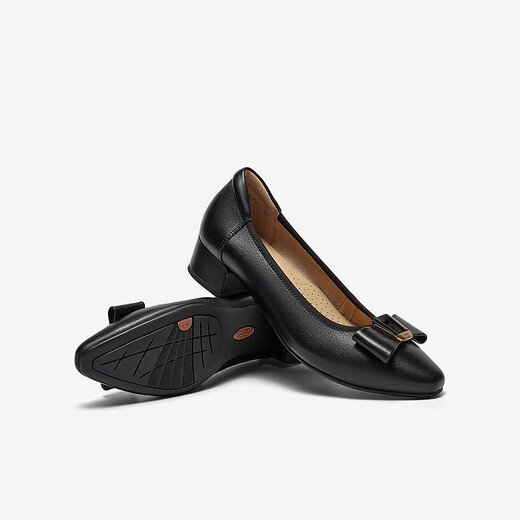 Bata Light Mund Single Schuhe für Frauen 2025 Frühlingseinkaufszentrum Neue Schaffell Dicke Ferse Pendler Bogen Single Schuhe 6296daq5 Schwarzweite Ausgabe 36