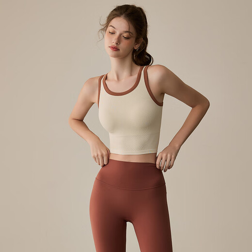 LULUUVTTOH all-in-one sports yoga vest women's shock-proof fitness clothing top outer wear professional Pilates training running bra off-white spelled cocoa L Recommended size 75CD/80ABC